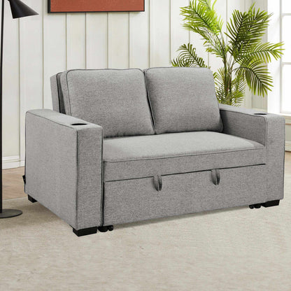 Sarantino Hoffman Linen Sofa Bed Chair With Cushions &cup Holders Ligh