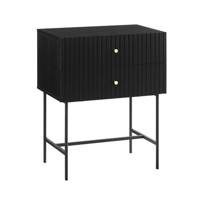 Sarantino Arden Fluted 2-drawer Luxury Bedside Table - Black