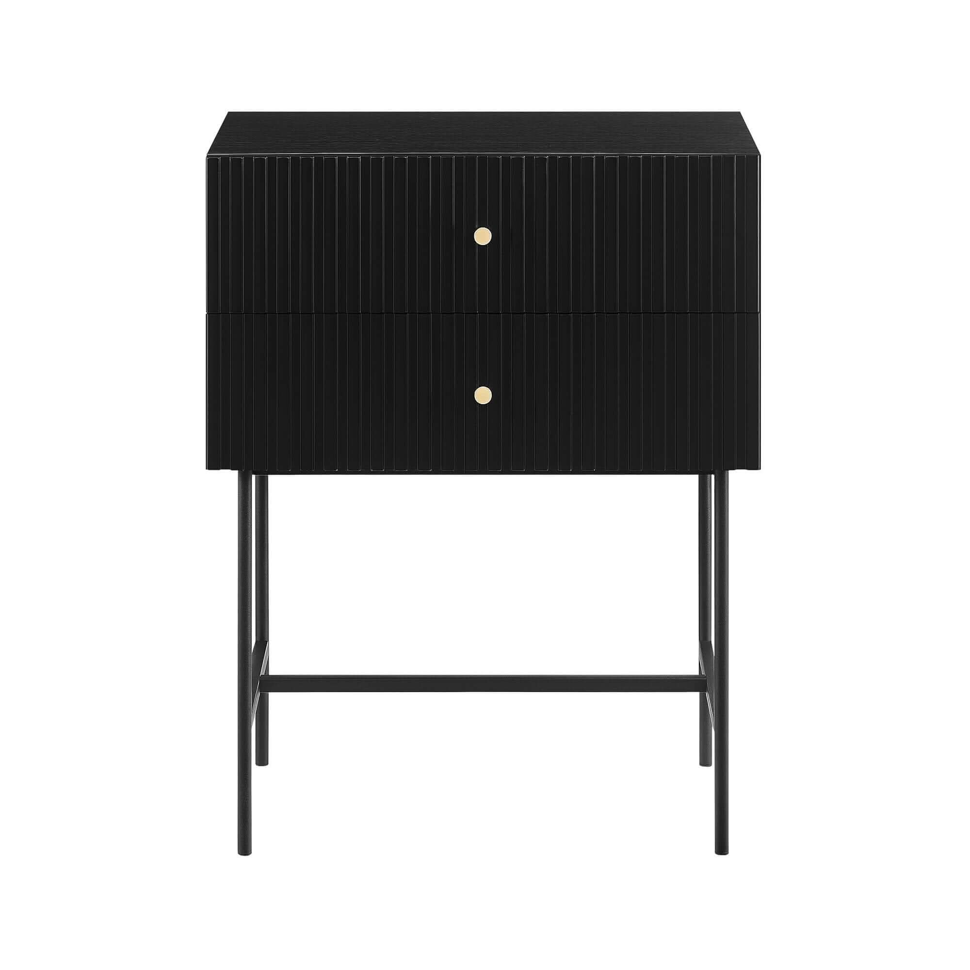 Sarantino Arden Fluted 2-drawer Luxury Bedside Table - Black