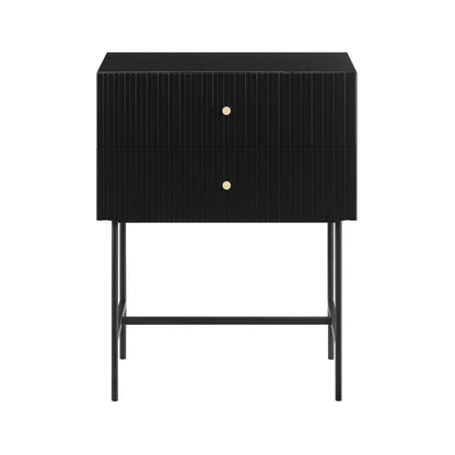 Sarantino Arden Fluted 2-drawer Luxury Bedside Table - Black