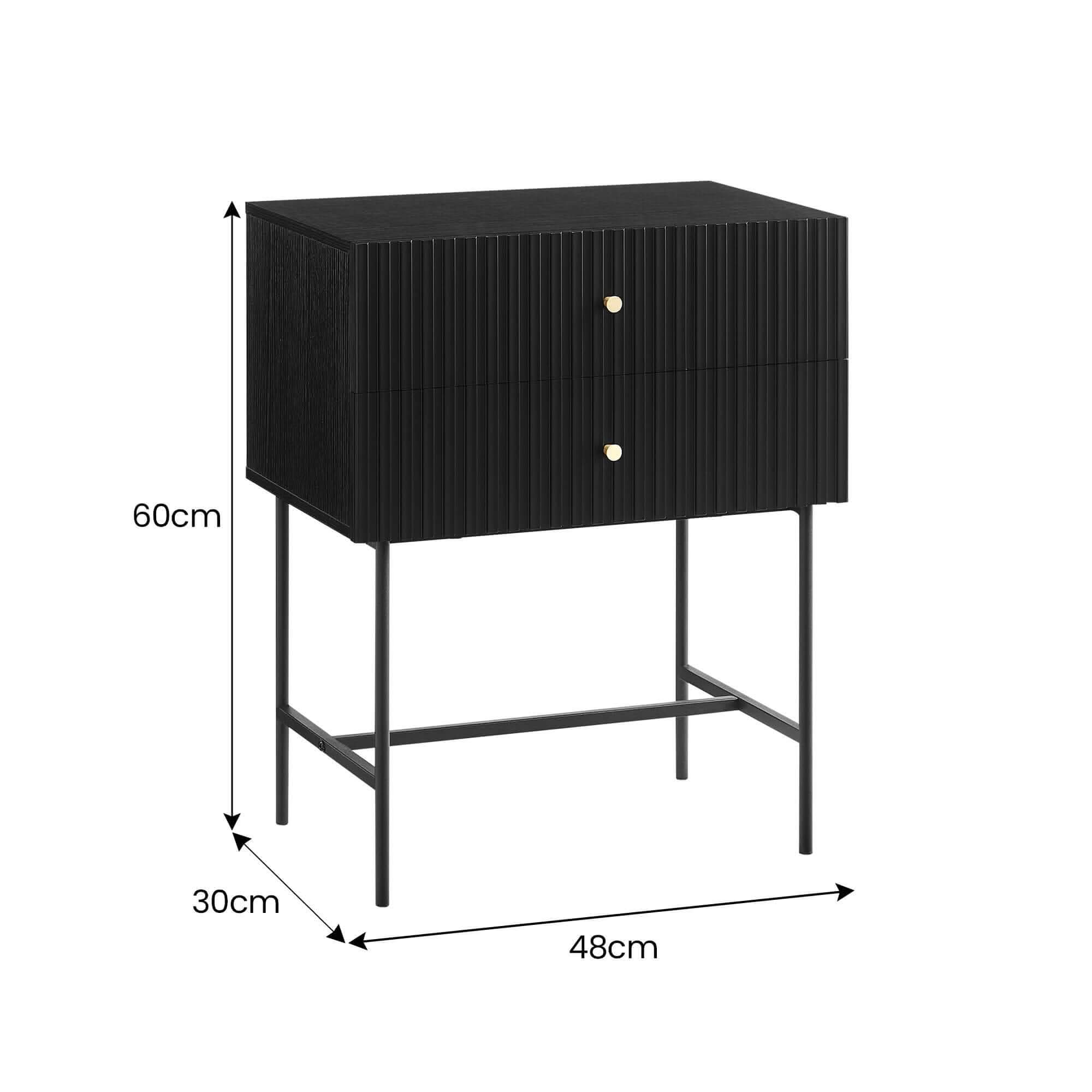 Sarantino Arden Fluted 2-drawer Luxury Bedside Table - Black