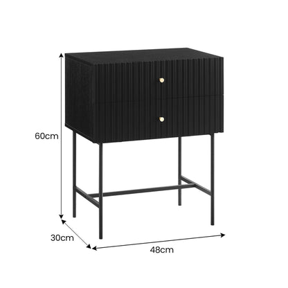 Sarantino Arden Fluted 2-drawer Luxury Bedside Table - Black