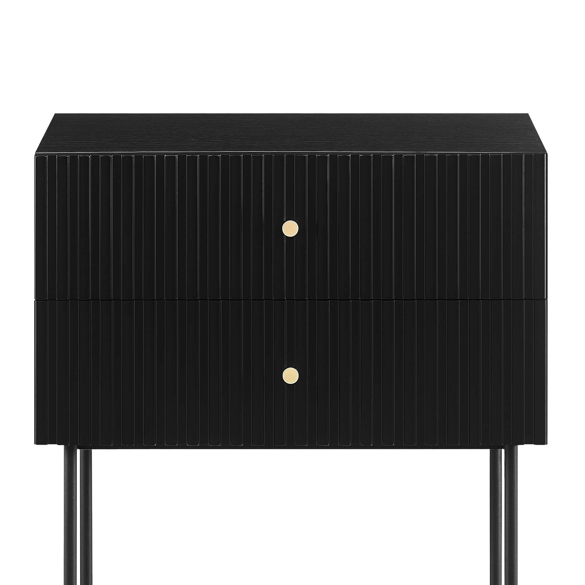 Sarantino Arden Fluted 2-drawer Luxury Bedside Table - Black