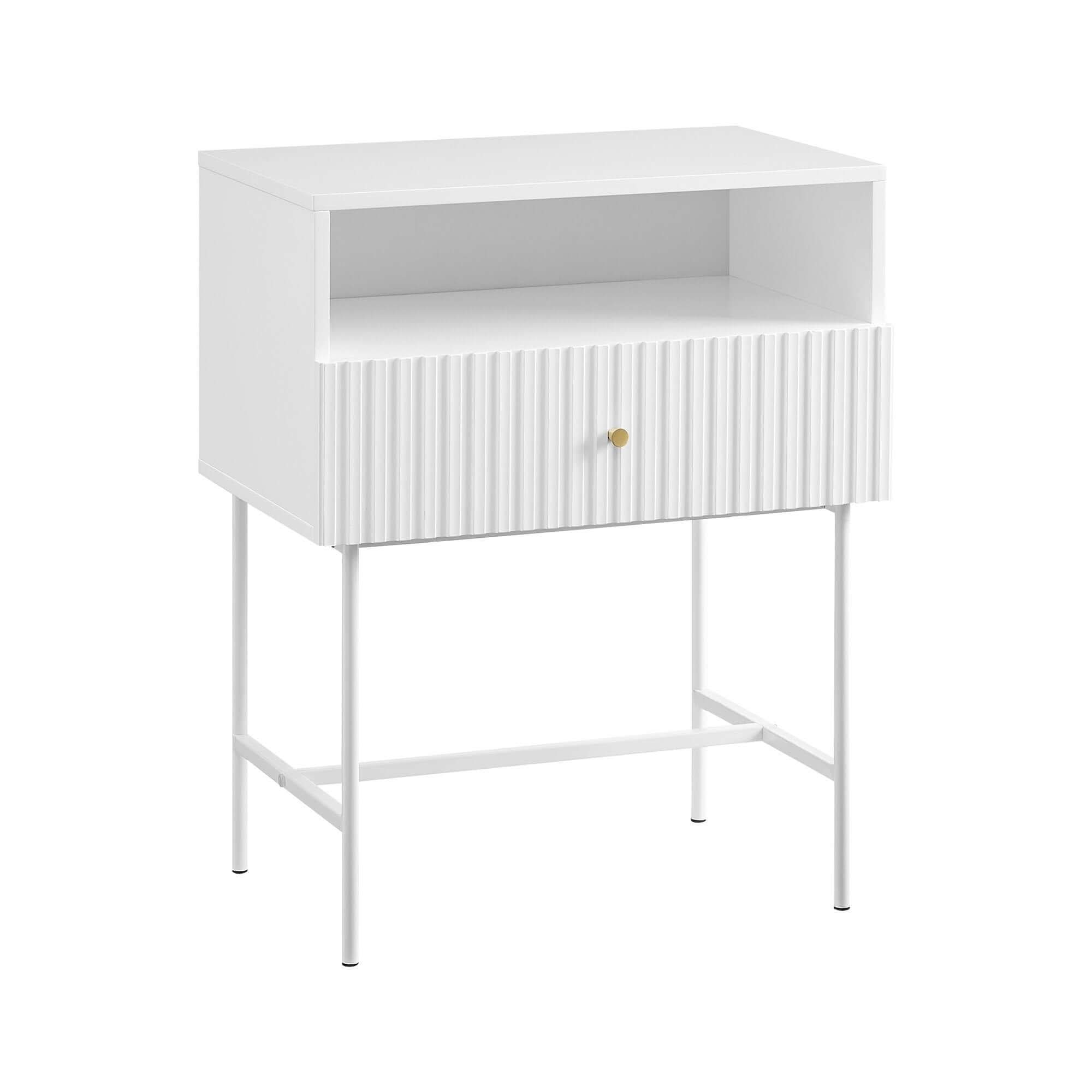 Sarantino Cecil Slender Fluted Modern Luxury Bedside - White