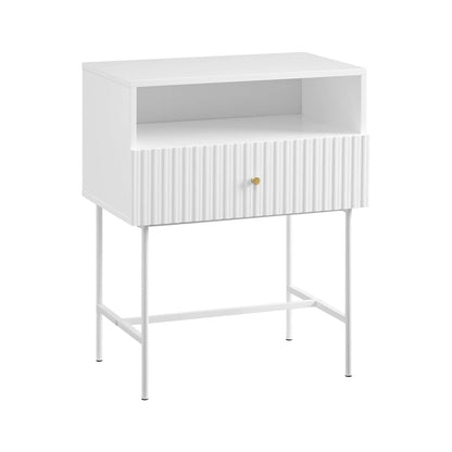 Sarantino Cecil Slender Fluted Modern Luxury Bedside - White