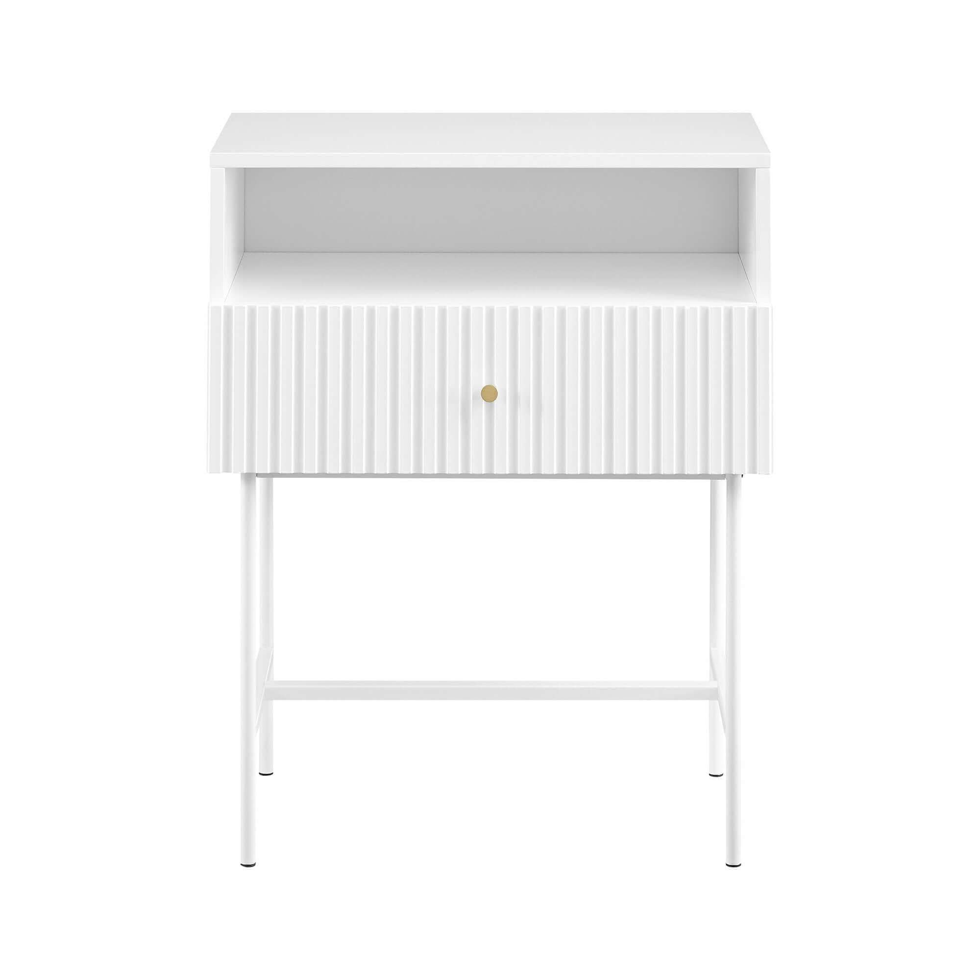 Sarantino Cecil Slender Fluted Modern Luxury Bedside - White