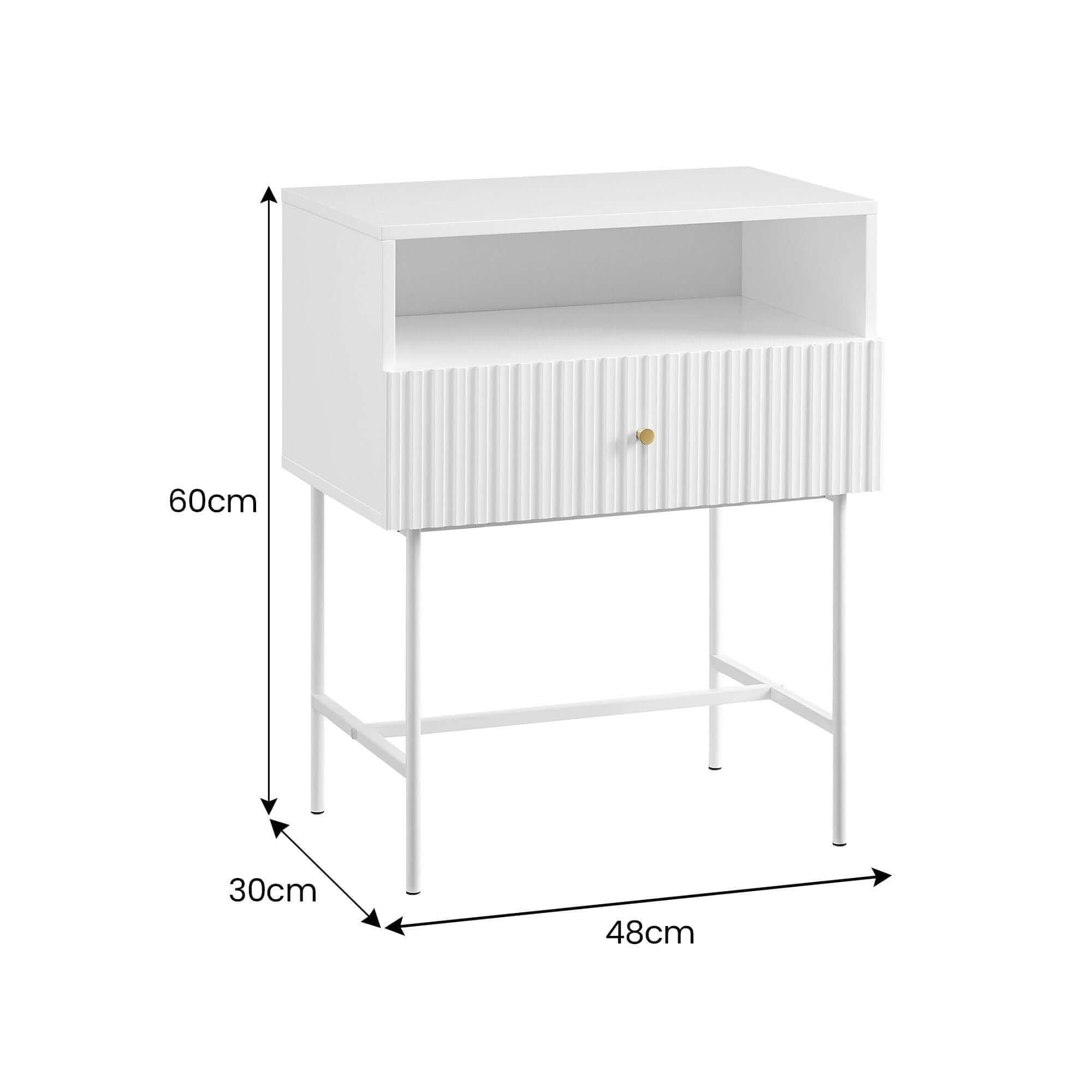 Sarantino Cecil Slender Fluted Modern Luxury Bedside - White