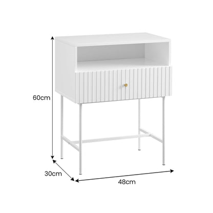 Sarantino Cecil Slender Fluted Modern Luxury Bedside - White