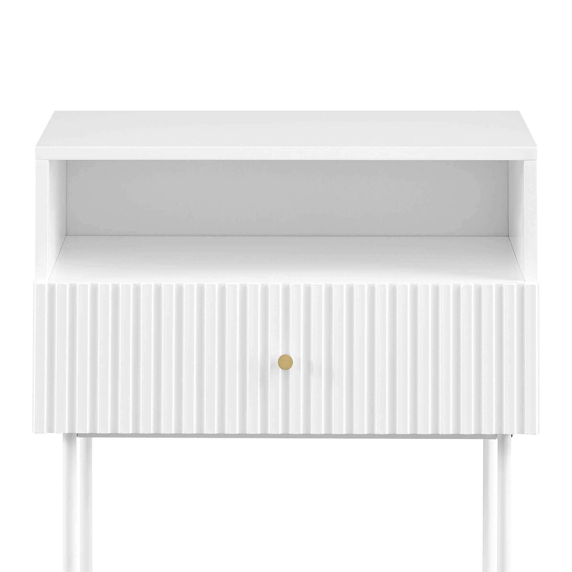 Sarantino Cecil Slender Fluted Modern Luxury Bedside - White