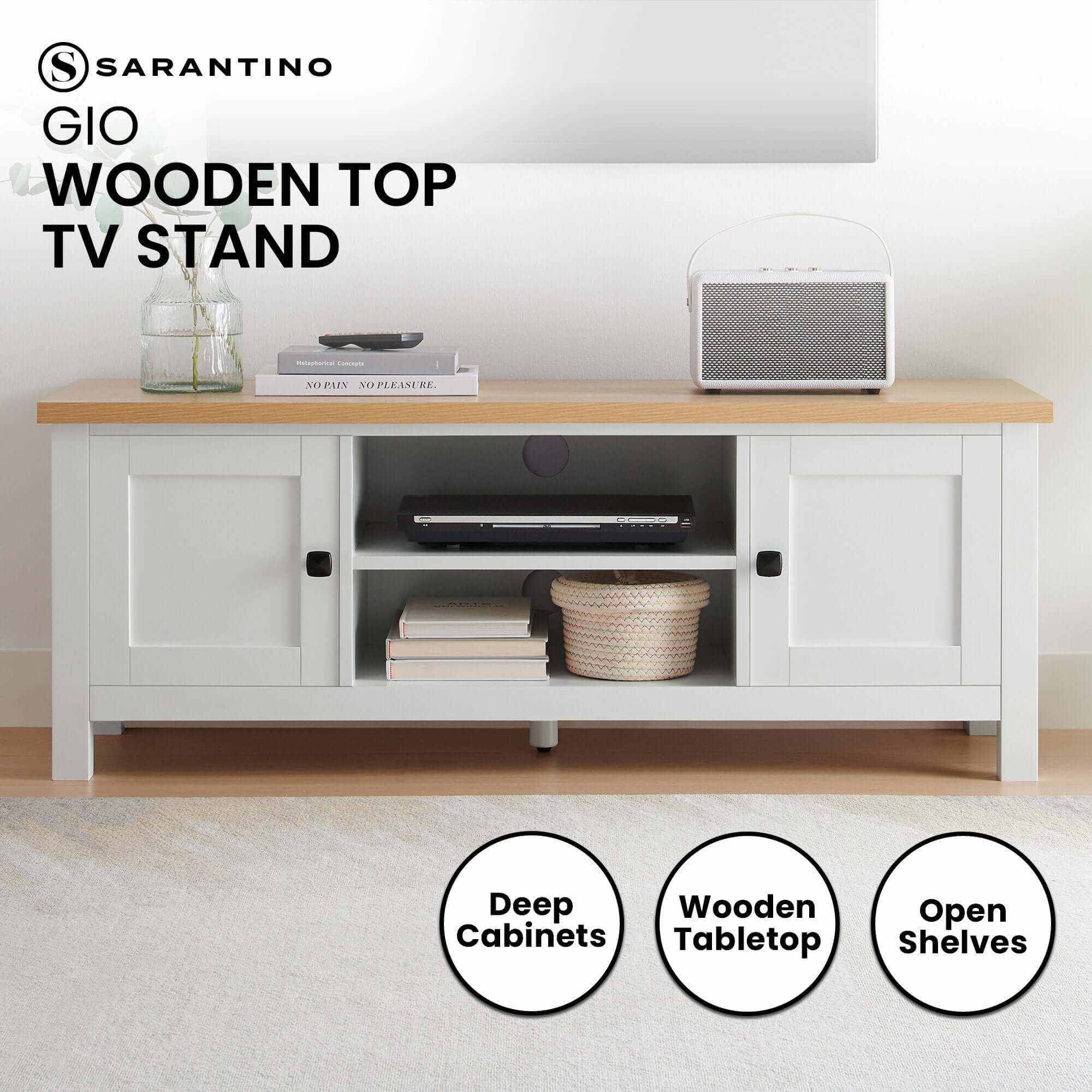 Sarantino Gio Tv Stand - White/natural