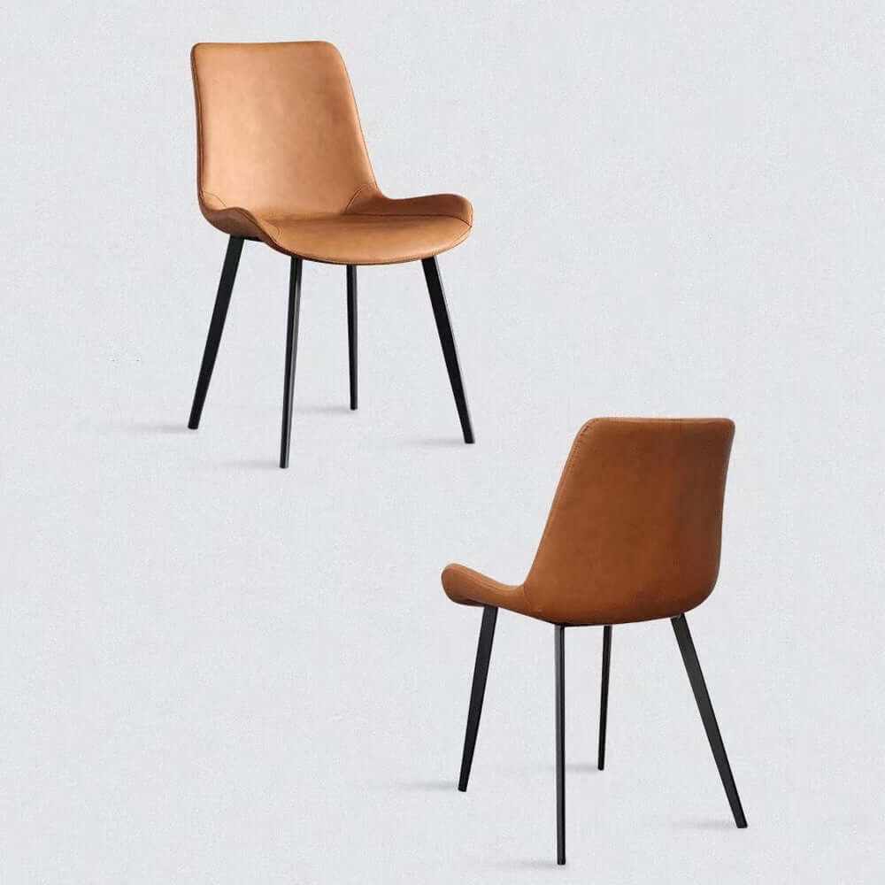 Modern PU Leather Dining Retro Chair Metal Legs x 2 Brown