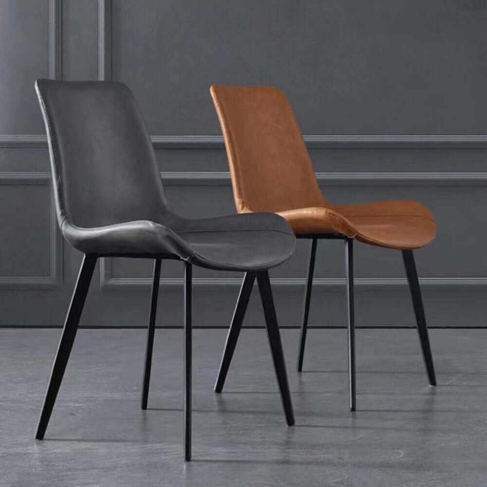 Modern PU Leather Dining Retro Chair Metal Legs x 2 Brown