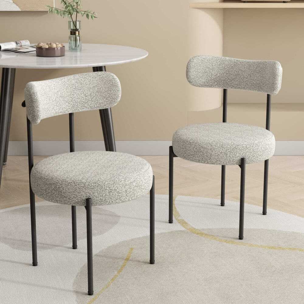 white boucle dining chair-Upinteriors