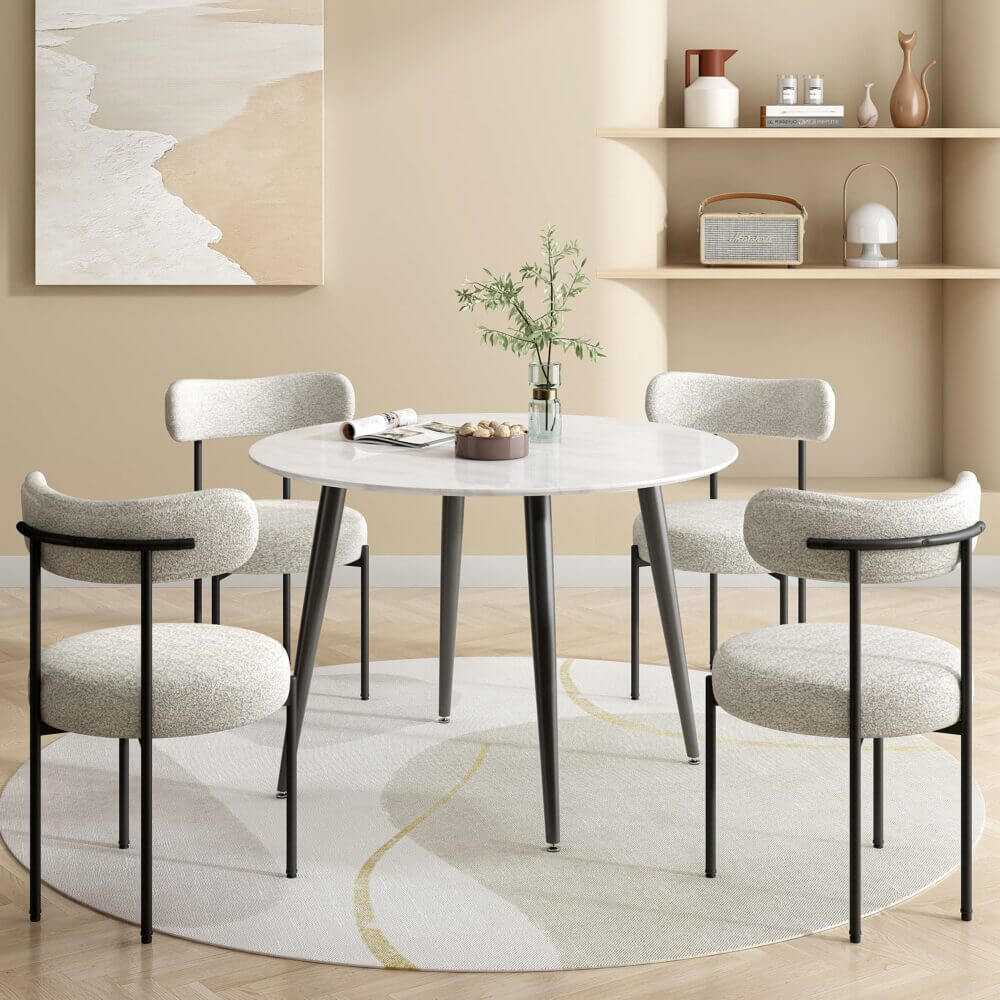 Luxe Boucle Cushioned Elsa Dining Chairs in Arctic White
