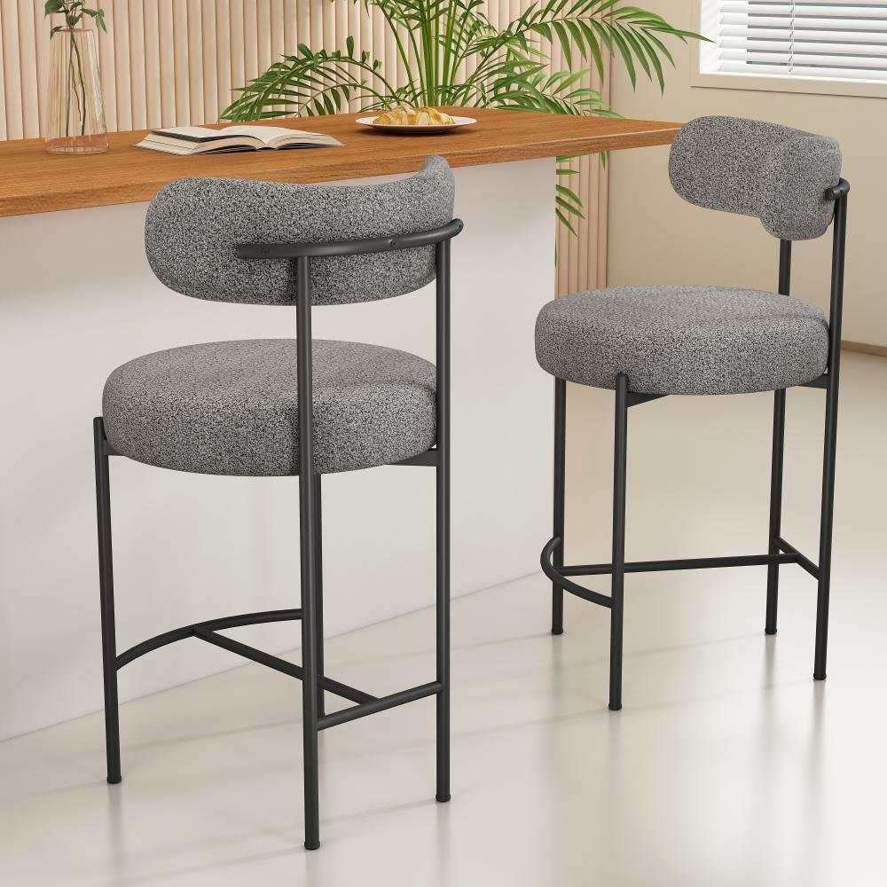Elsa Contemporary Counter Stools Grey Boucle