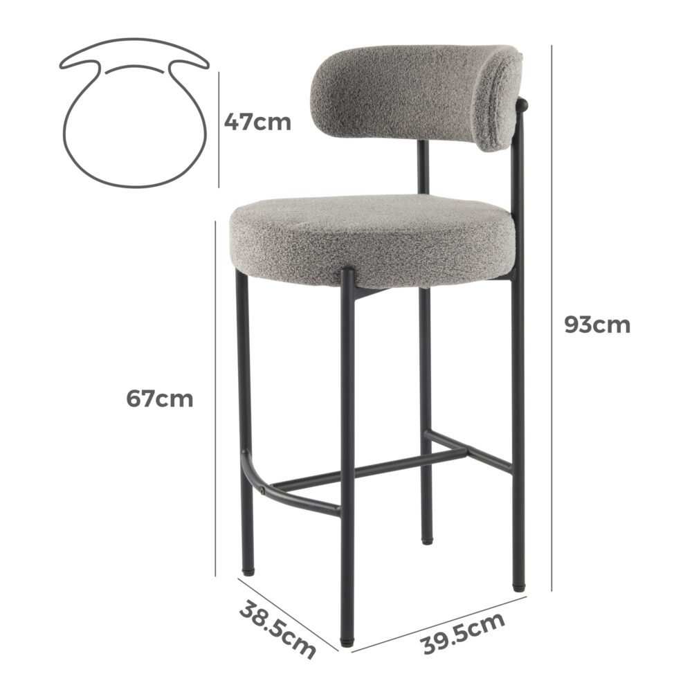 Elsa Contemporary Counter Stools Grey Boucle