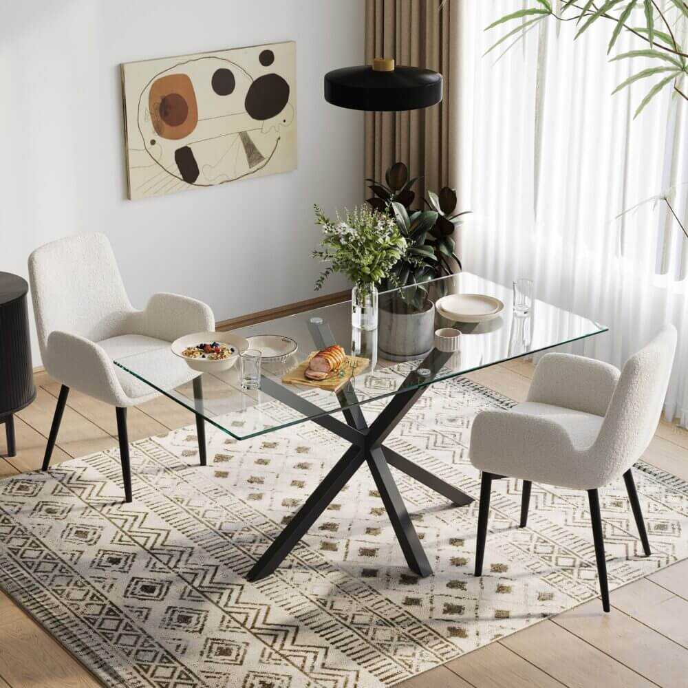 Boucle Teddy Sherpa Fabric Bliss Armrest Dining Chair
