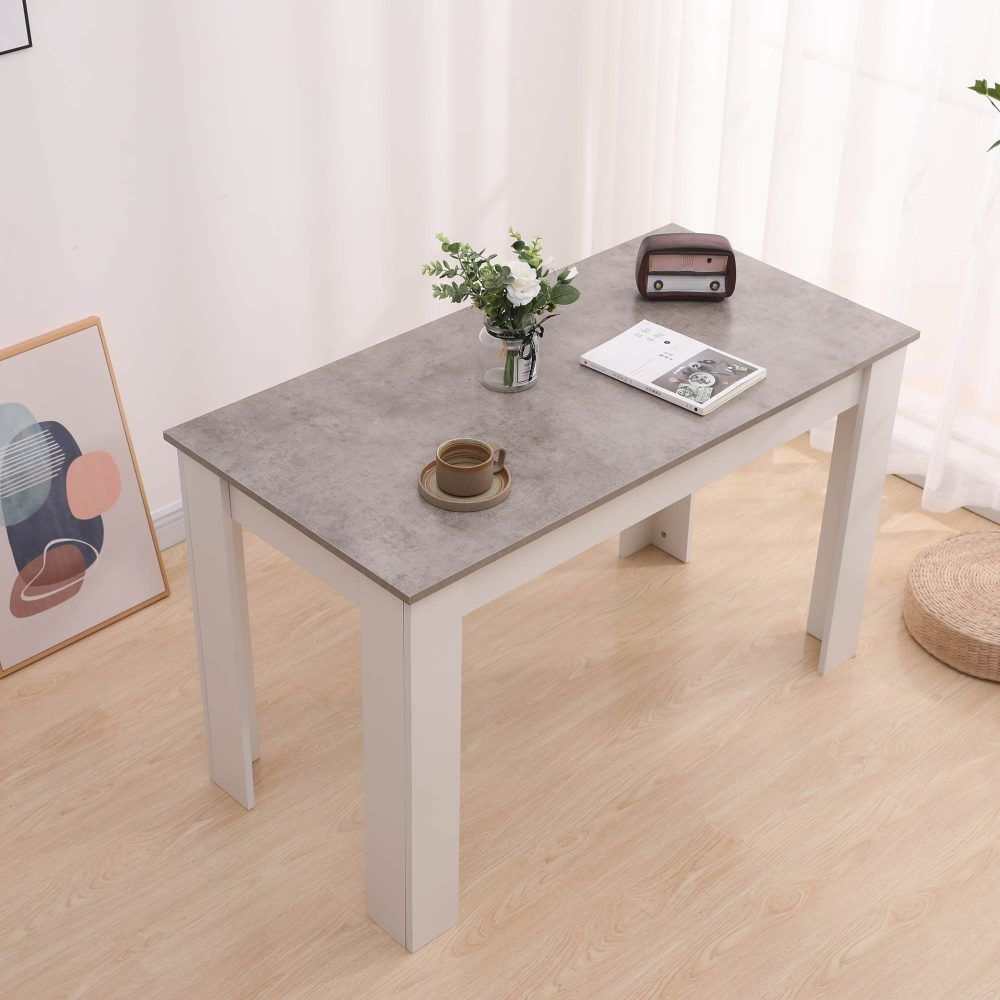 Grey Rectangular Dining Table with 4x Blue Velvet Chairs