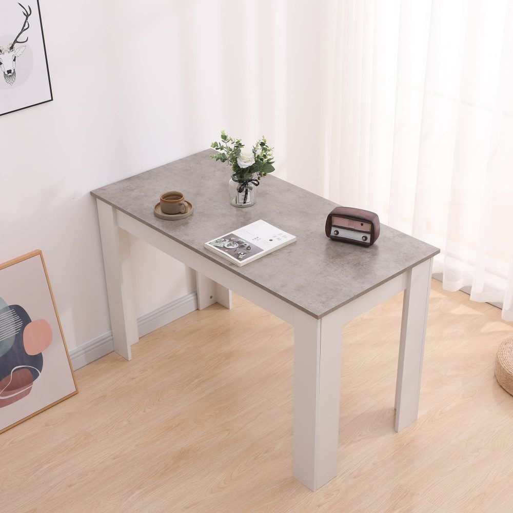 Grey Rectangular Dining Table with 4x Blue Velvet Chairs