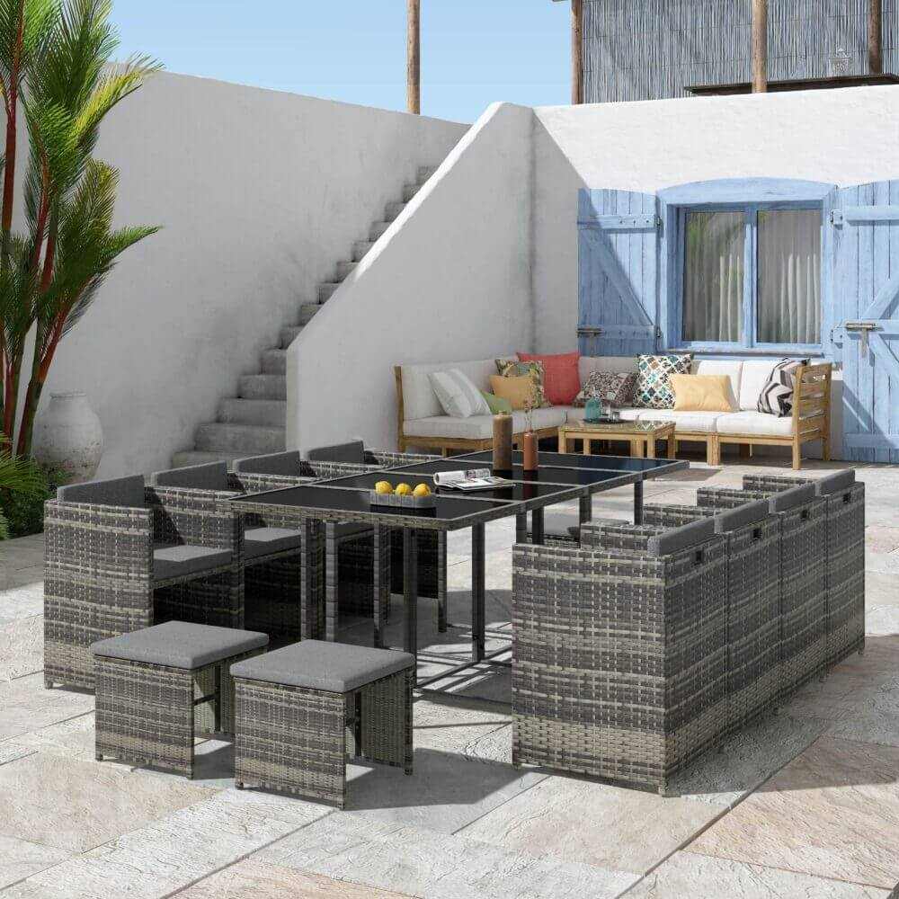 Bali 12 Seat Outdoor Dining Set-Grey