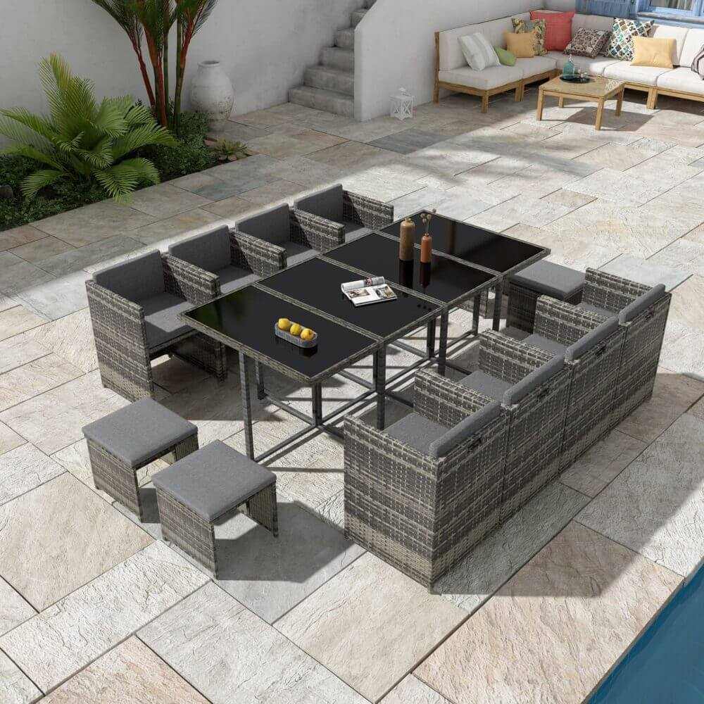 Bali 12 Seat Outdoor Dining Set-Grey