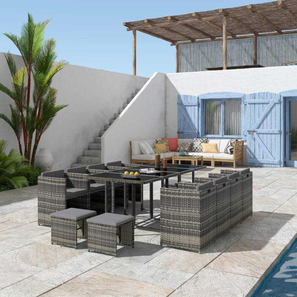 Bali 12 Seat Outdoor Dining Set-Grey