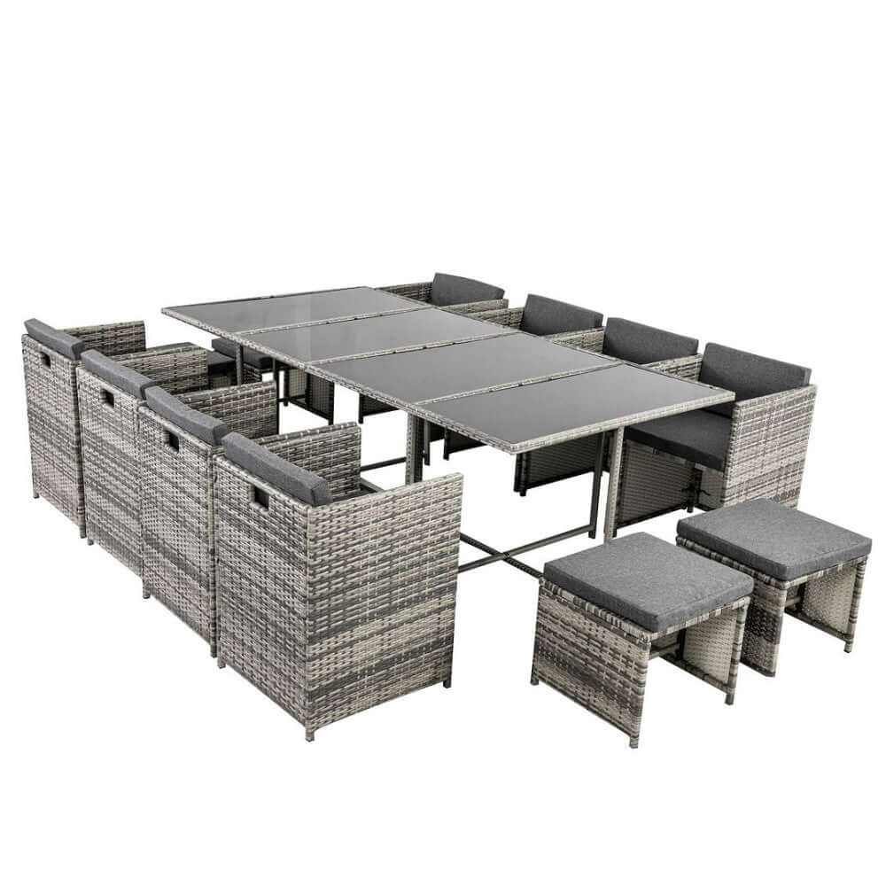 Bali 12 Seat Outdoor Dining Set-Grey