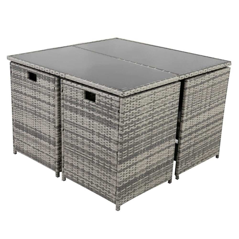 Horrocks 8 Seater Outdoor Dining Set in grey with rattan design and tempered glass top.