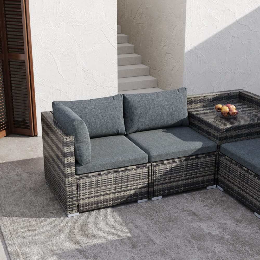 6PCS Outdoor Modular Lounge Sofa Coogee-Grey in a modern patio setting.