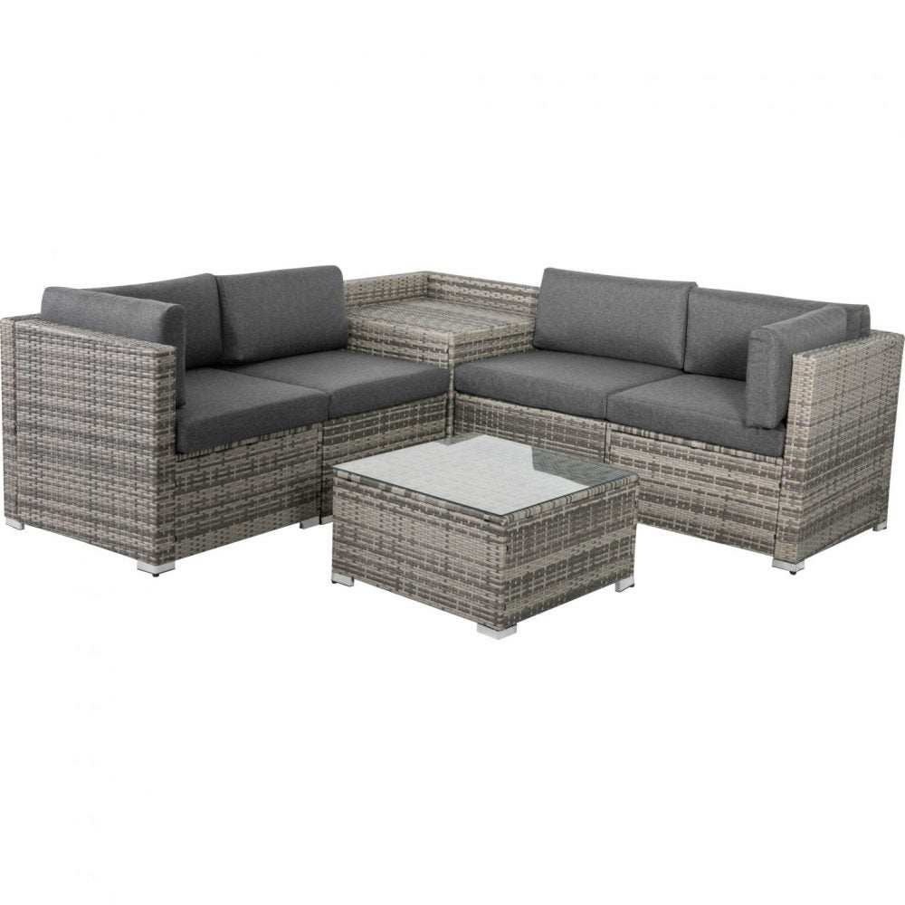 6-piece outdoor modular lounge sofa set in grey, featuring weatherproof alloy frame and removable cushions.