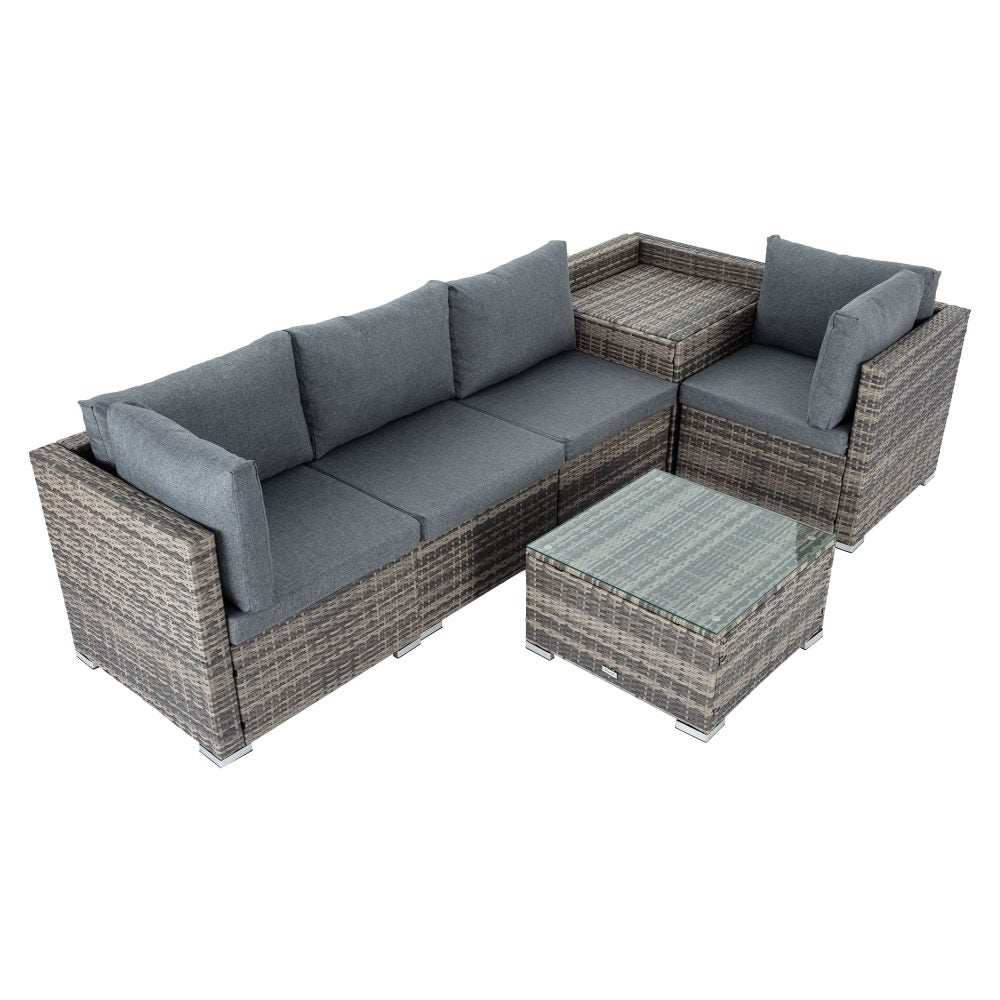 6PCS grey outdoor modular lounge sofa set with weatherproof alloy frame and removable cushions.