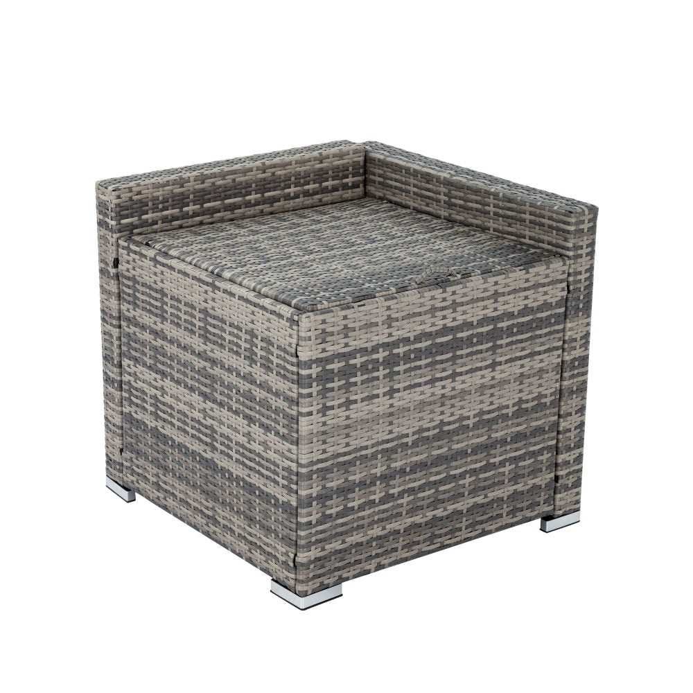Outdoor modular lounge sofa in grey with durable, weatherproof alloy frame and removable cushions.