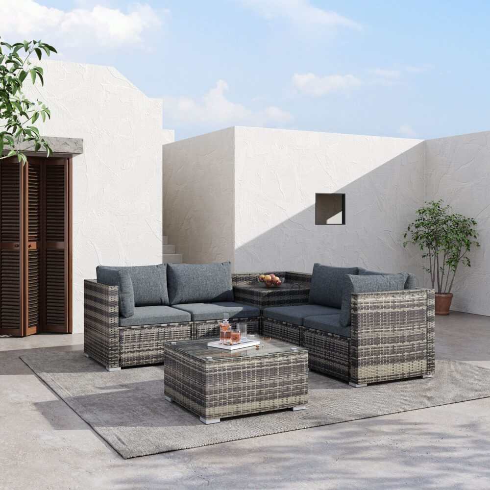 6PCS outdoor modular lounge sofa in Coogee grey with weatherproof frame and removable cushions.
