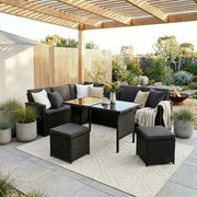 Ella 8-Seater Modular Outdoor Garden Lounge and Dining Set with Table and Stools in Black