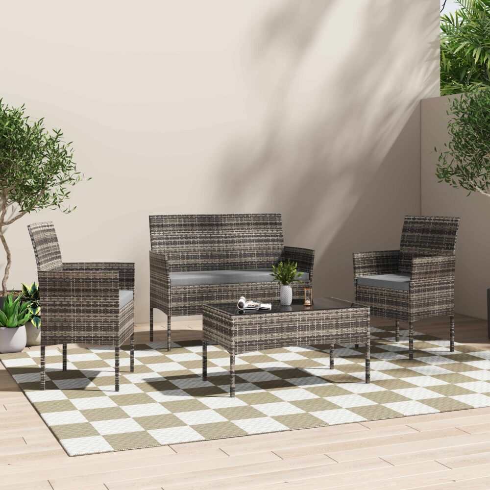 4 Seater Wicker Outdoor Lounge Set – Mixed Grey