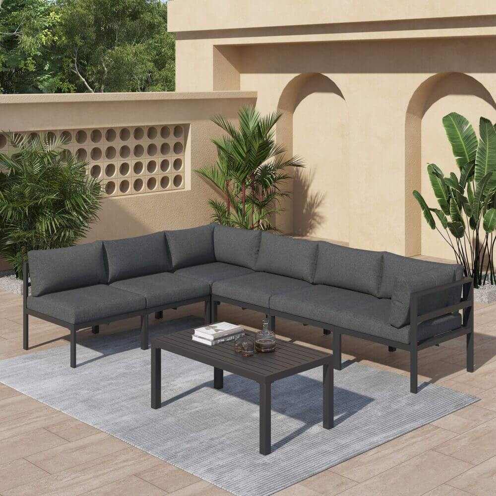 Outdoor 7-Piece Modern Patio Couch Set - Charcoal Grey