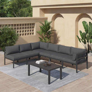 Outdoor 7-Piece Modern Patio Couch Set - Charcoal Grey