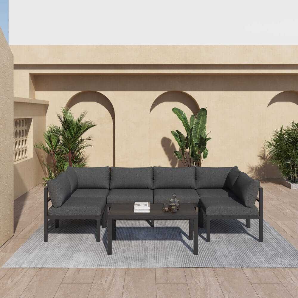Outdoor 7-Piece Modern Patio Couch Set - Charcoal Grey