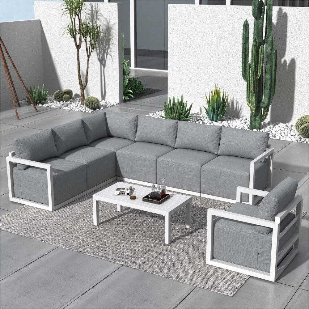 Alfresco 7-Seat Garden Outdoor Sofa Set - White