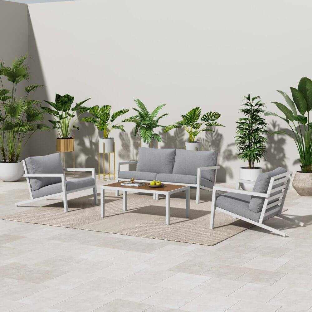 Aidan Garden Furniture Set in White - 5 pieces