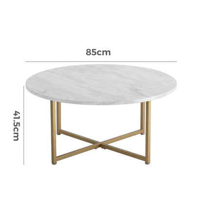 White Marble Effect Round Coffee Table with Gold Legs