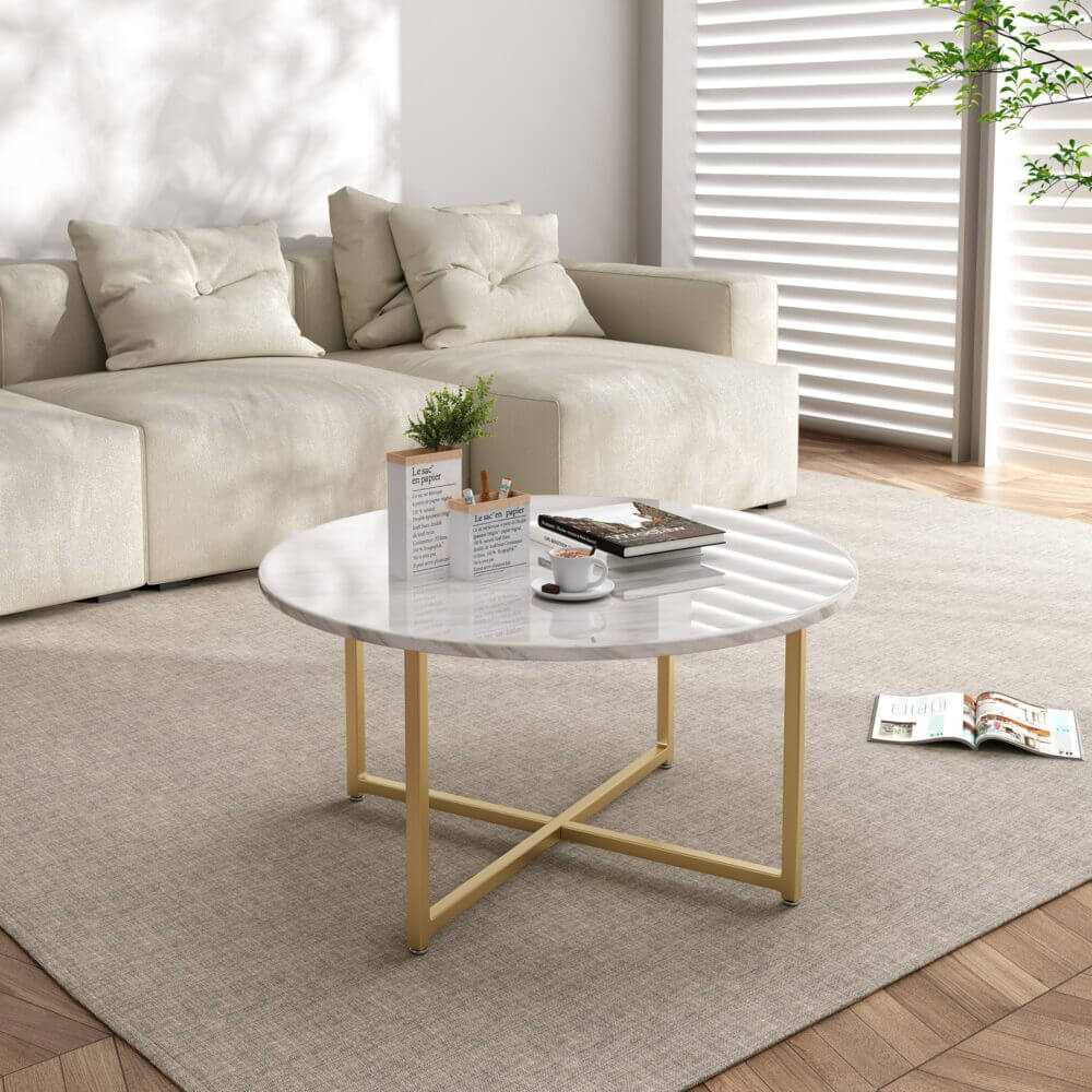 White Marble Effect Coffee Table