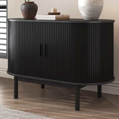 Black Ribbed Mid Century Modern Sideboard