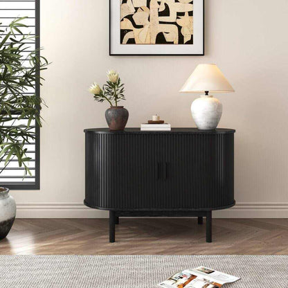 Black Ribbed Mid Century Modern Sideboard