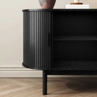 Black Ribbed Mid Century Modern Sideboard