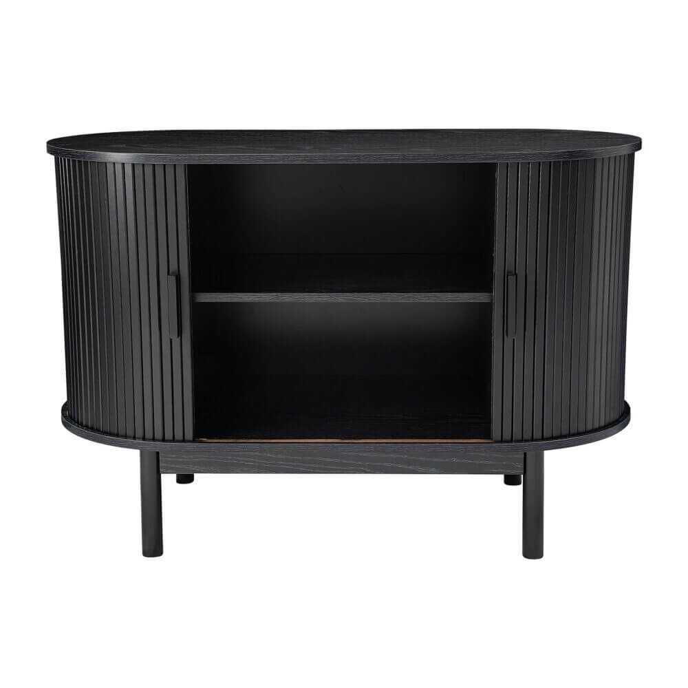 Black Ribbed Mid Century Modern Sideboard