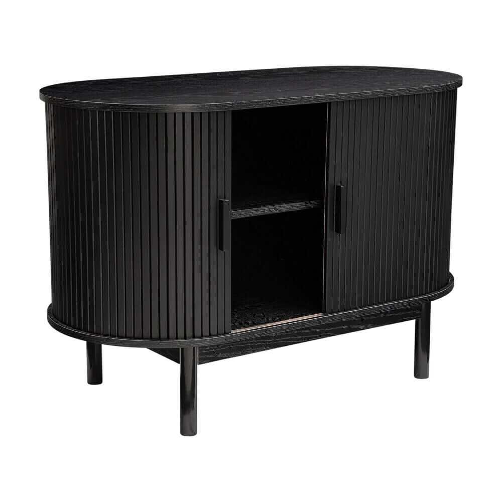 Black Ribbed Mid Century Modern Sideboard