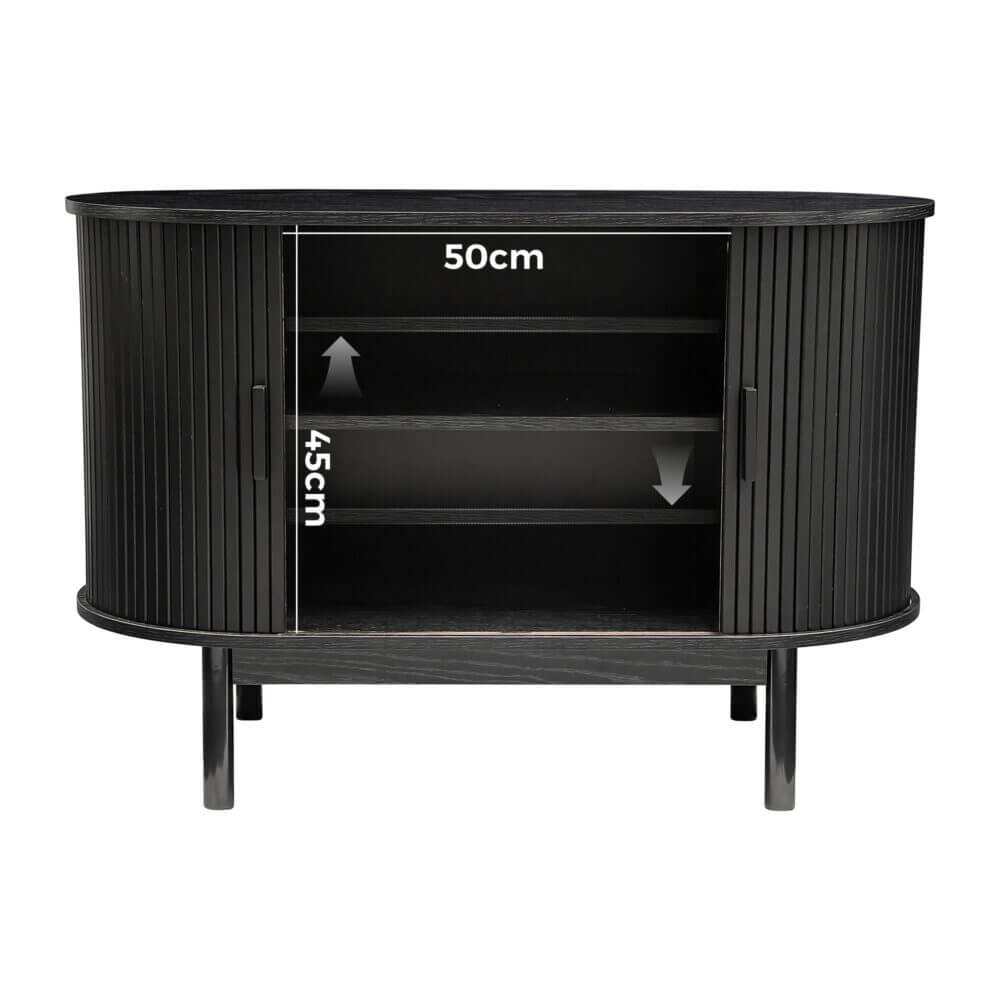 Black Ribbed Mid Century Modern Sideboard