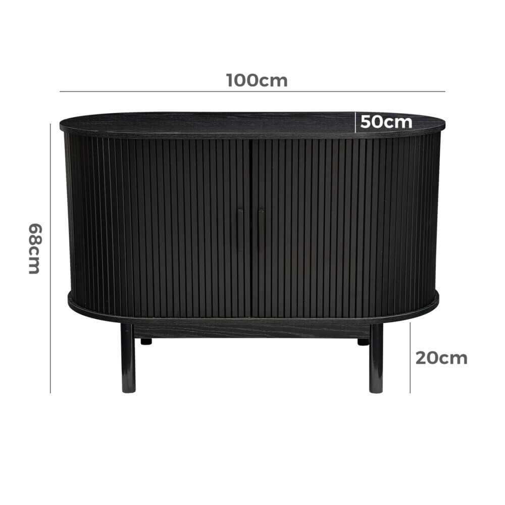 Black Ribbed Mid Century Modern Sideboard