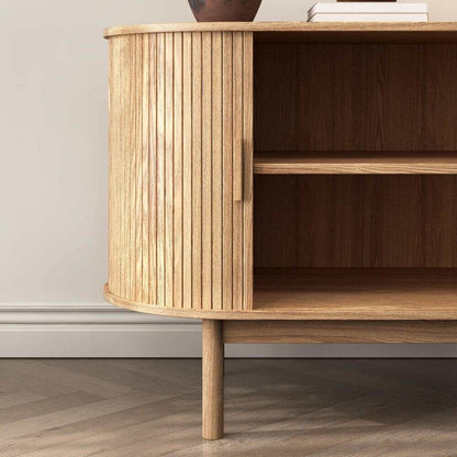 Natural Wood Ribbed Contemporary Sideboards Cabinet